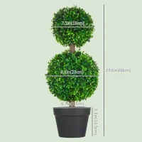 HOMCOM Artificial Boxwood Topiary Tree Set of 2, Faux Boxwood Ball Trees in Pot, Fake Plant for Indoor Outdoor Decor, Green(m-3)