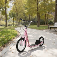 HOMCOM Kick Scooter for Children 5+ Years, Adjustable Height, with Large Inflatable Wheels, Dual Brakes - Pink(m-8)