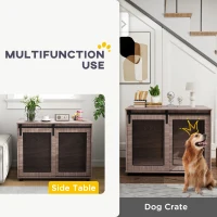 PawHut 39" Dog Crate Furniture, Dog Kennel Furniture End Table with Sliding Barn Door for Large Dogs, Walnut Brown(m-4)