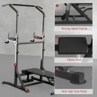 Soozier Foldable Power Tower Pull Up Dip Station with Adjustable Weight Bench for Home Gym Strength Training Fitness(m-7)