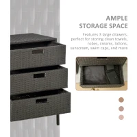 Outsunny 32" Poolside Rattan Wicker Patio Organizer Storage Cabinet Bathroom Storage w/ 3 Large Drawers Garden Outdoor(m-4)