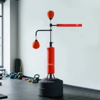 Soozier 4-in-1 Free Standing Punching Bag, Height Adjustable Boxing Bag with 2 Speed Balls, 360° Reflex Bar, Red(m-9)