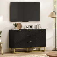 HOMCOM Sideboard Storage Cabinet with 3 Drawers, Adjustable Shelves and Doors, Kitchen Buffet Cabinet for Dining Room, Black(m-10)