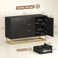 HOMCOM Sideboard Storage Cabinet with 3 Drawers, Adjustable Shelves and Doors, Kitchen Buffet Cabinet for Dining Room, Black(m-3)