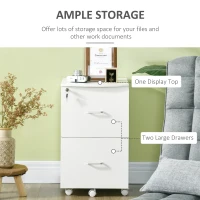 Vinsetto 2 Drawer File Cabinet with Lock, Small Rolling Filing Cabinet for A4, Letter-Size Documents, Printer Stand for Home Office, 17" x 17.75" x 28.25", White(m-5)