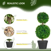 HOMCOM Artificial Boxwood Topiary Tree Set of 2, Faux Boxwood Ball Trees in Pot, Fake Plant for Indoor Outdoor Decor, Green(m-4)