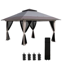 Outsunny 13' x 13' Pop Up Gazebo Instant Canopy Tent Shelter with 2-Tier Roof, Carry Bag, Wight Bags for Outdoor, Garden, Gray(m-11)