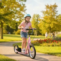 HOMCOM Kick Scooter for Children 5+ Years, Adjustable Height, with Large Inflatable Wheels, Dual Brakes - Pink(m-1)