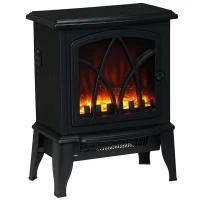 HOMCOM Electric Fireplace Heater, Freestanding Fireplace Stove with Realistic Flames Overheating Protection 750W/1500W, Black(m-11)