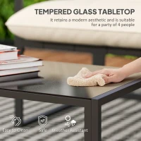 Outsunny 4 Piece Outdoor Furniture Set, Patio Conversation Set with Tempered Glass Table, Loveseat, 2 Chairs and Cushions, Beige(m-5)