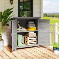 Outsunny Wooden Garden Storage Shed Kit Wood Garage Tool Organisation Cabinet with 2 Door , 34" x 18" x 38", Grey