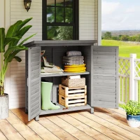 Outsunny Wooden Garden Storage Shed Kit Wood Garage Tool Organisation Cabinet with 2 Door , 34" x 18" x 38", Grey(m-1)