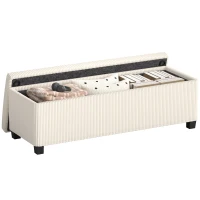 HOMCOM 47 Inches Storage Ottoman Bench, Foot Rest with Legs, End of Bed Bench, Corduroy Storage Chest for Living Room, Beige(m-11)