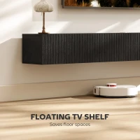 HOMCOM 71" Floating TV Stand for TVs up to 72 Inch, Wall Mount Media Console with 2 Fluted Flip-Down Doors, Cable Hole, Black(m-4)