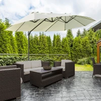 Outsunny Outdoor Patio Umbrella Offset Cantilever Umbrella with Twin Canopy Sunshade Umbrella with Lift Beige(m-8)