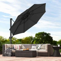 Outsunny 11ft Outdoor Cantilever Umbrella Rotatable Sun Shade Aluminum Market Umbrella with Adjustable Angle & Double-top Canopy for Backyard, Poolside, Lawn and Garden Dark Grey(m-9)