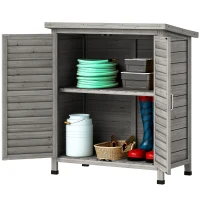 Outsunny Wooden Garden Storage Shed Kit Wood Garage Tool Organisation Cabinet with 2 Door , 34" x 18" x 38", Grey(m-11)