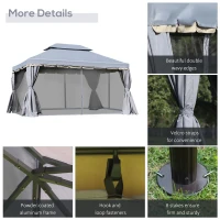 Outsunny 13' x 10' Patio Gazebo Canopy with 2-Tier Polyester Roof, Vented Mesh Sidewall & Strong Aluminum Frame, Grey(m-5)
