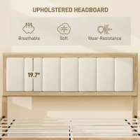 HOMCOM Queen Bed Frame with Headboard Queen Platform Bed Frame with Wooden Slats No Box Spring Needed Easy Assembly Natural(m-4)