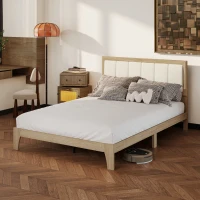 HOMCOM Full Bed Frame with Headboard Full Size Platform Bed Frame with Wooden Slats No Box Spring Needed Easy Assembly Oak(m-9)