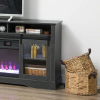 HOMCOM Fireplace TV Stand for TVs Up to 80 Inch, TV Console with Electric Fireplace, Open Storage and Side Cabinets, Gray(m-8)