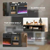 HOMCOM Fireplace TV Stand for TVs Up to 80 Inch, TV Console with Electric Fireplace, Open Storage and Side Cabinets, Gray(m-5)