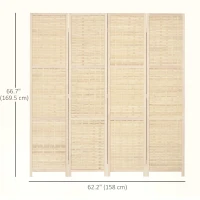 HOMCOM 4-Panel Room Divider, 5.6 FT Bamboo Freestanding Folding Privacy Screen for Indoor Bedroom Office, Natural Wood(m-3)