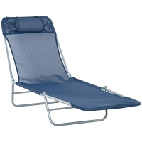 Outsunny Folding Chaise Lounge Chair, Pool Sun Tanning Chair, Outdoor Lounge Chair with Reclining Back, Breathable Mesh Seat, Headrest for Beach, Yard, Patio, Dark Blue