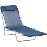 Outsunny Folding Chaise Lounge Chair, Pool Sun Tanning Chair, Outdoor Lounge Chair with Reclining Back, Breathable Mesh Seat, Headrest for Beach, Yard, Patio, Dark Blue(m-1)