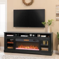 HOMCOM Fireplace TV Stand for TVs Up to 80 Inch, TV Console with Electric Fireplace, Open Storage and Side Cabinets, Black(m-11)