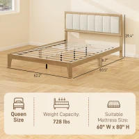 HOMCOM Queen Bed Frame with Headboard Queen Platform Bed Frame with Wooden Slats No Box Spring Needed Easy Assembly Natural(m-3)