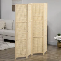 HOMCOM 4-Panel Room Divider, 5.6 FT Bamboo Freestanding Folding Privacy Screen for Indoor Bedroom Office, Natural Wood(m-1)