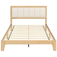 HOMCOM Full Bed Frame with Headboard Full Size Platform Bed Frame with Wooden Slats No Box Spring Needed Easy Assembly Oak(m-1)