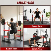Soozier Adjustable Squat Rack, 660lbs Multi-Functional Bench Press Rack for Weight Lifting Home Gym Strength Training, Red(m-4)