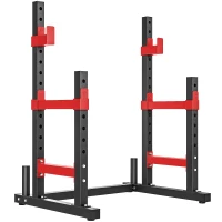 Soozier Adjustable Squat Rack, 660lbs Multi-Functional Bench Press Rack for Weight Lifting Home Gym Strength Training, Red(m-11)