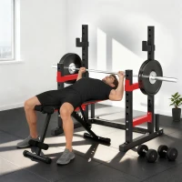 Soozier Adjustable Squat Rack, 660lbs Multi-Functional Bench Press Rack for Weight Lifting Home Gym Strength Training, Red(m-10)