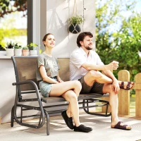Outsunny 2-Person Outdoor Glider Bench, Patio Double Swing Rocking Chair Loveseat with  Steel Frame, Light Mixed Brown(m-2)