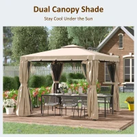 Outsunny 13' x 10' Outdoor Patio Gazebo Canopy with 2-Tier Polyester Roof  Vented Mesh Sidewall & Strong Aluminum Frame Grey(m-7)
