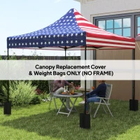 Outsunny 10' x 10' Replacement Canopy Top for Pop Up Canopy Tent with 4 Sand Bags, UPF50+ Protection, American Flag(m-2)