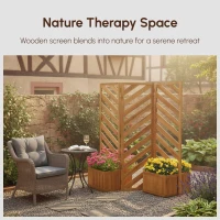 Outsunny Backyard Privacy Screen - Folding 65" with Planters for Patio, Deck, and Backyard, Brown(m-8)