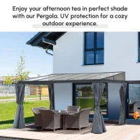 Outsunny 10' x 13' Outdoor Hardtop Pergola PC Roof Gazebo Party Tent Garden Sun Shelter UV protection with Curtains(m-7)