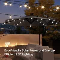 Outsunny 9.5' Offset Patio Umbrella Garden Parasol with Solar LED Lights and Weights, Dark Grey(m-7)