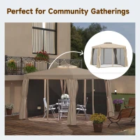 Outsunny Deck Gazebo with Beautiful Curtains, & Mesh Screen Drapes, 10ft x 10ft Double Canopy Polyester Shade for Backyard Garden, Khaki(m-7)