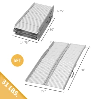 HOMCOM 5' Foldable Handicap Ramp for Home, Steps, Doorways, Aluminum Portable Wheelchair Ramp, Textured Threshold Ramp, Silver(m-3)