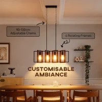 HOMCOM Farmhouse Kitchen Island Lighting, Linear Pendant Light with 4 Rotatable Frames and Adjustable Height, Walnut(m-4)