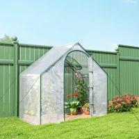 Outsunny 6'x3.3'x5.5' Walk-in Garden Greenhouse with Door and Window, Portable Mini Greenhouse for Plants Flowers Herbs, Steel Outdoor Hot House Growing Tent, Clear Plastic Cover(m-10)