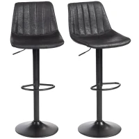HOMCOM Counter Height Bar Stools Set of 2, Adjustable Height Bar Chairs with Swivel Seat, Leathaire Upholstery, Black(m-11)