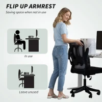 HOMCOM Ergonomic Office Chair, Swivel Desk Chair with Adjustable Lumbar Support and Height, Flip-up Armrests, Wheels, Black(m-6)