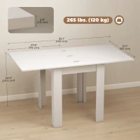 HOMCOM 55" Extendable Dining Table for 4-6 Person, Kitchen Table with PU Handle and Felt Pads for Small Spaces, White(m-3)