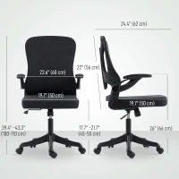 HOMCOM Ergonomic Office Chair, Swivel Desk Chair with Adjustable Lumbar Support and Height, Flip-up Armrests, Wheels, Black(m-3)